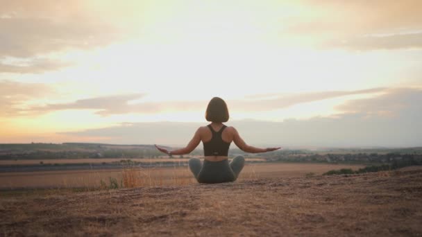 Just Breathe Relax Back View Serene Young Woman Enjoying Meditation — Vídeo de stock