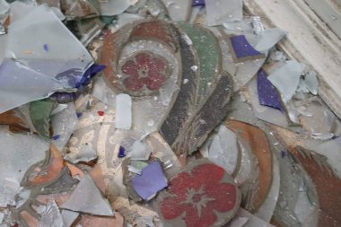 Pieces of mosaic after shelling of Russian army in the Fine Arts Museum in Kharkiv 