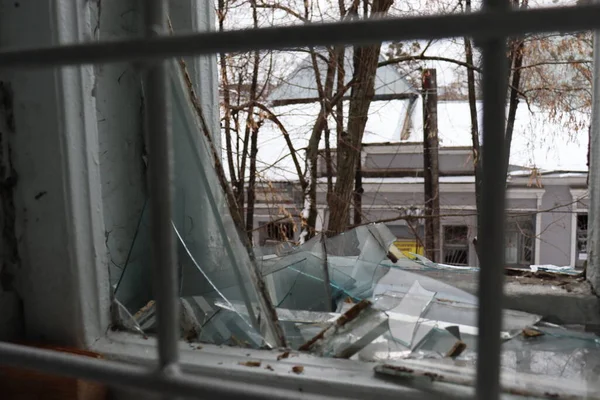 Broken Window Shelling Russian Army Fine Arts Museum Kharkiv — Stockfoto