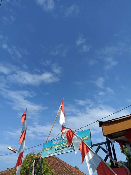 Deretan Bendera Pada Peringatan Hari Kemerdekaan Negara Indonezja Agustus 2021 — Zdjęcie stockowe