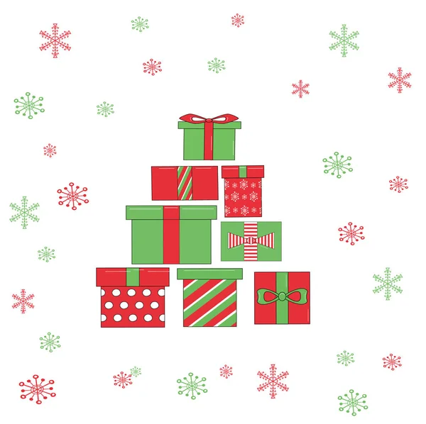 Conjunto bonito de para fundos de Natal com caixas de presente de Natal e flocos de neve — Vetor de Stock