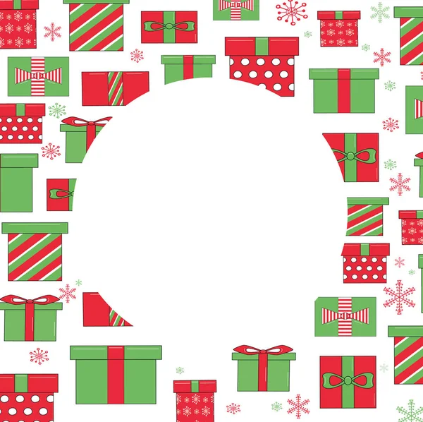 Mignon ensemble de pour milieux de Noël avec boîtes cadeaux de Noël et flocons de neige. — Image vectorielle