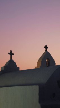 Mykonos, Yunanistan 2021, Gün batımında Mimarlık,