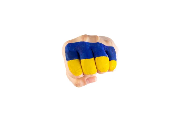 Vuist Met Oekraïense Vlag Brak Witte Papieren Muur Scheurde Een — Stockfoto