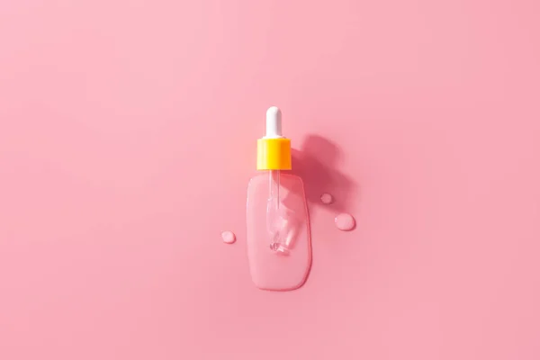 Bottle Drops Aging Emulsion Glass Pipette Light Pink Surface Close — ストック写真
