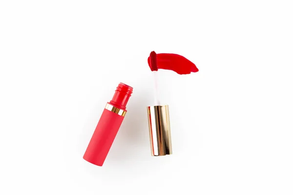 Red Lipstick Smudge Stroke Paint Makeup Cosmetic Lips Product Mockup — 图库照片