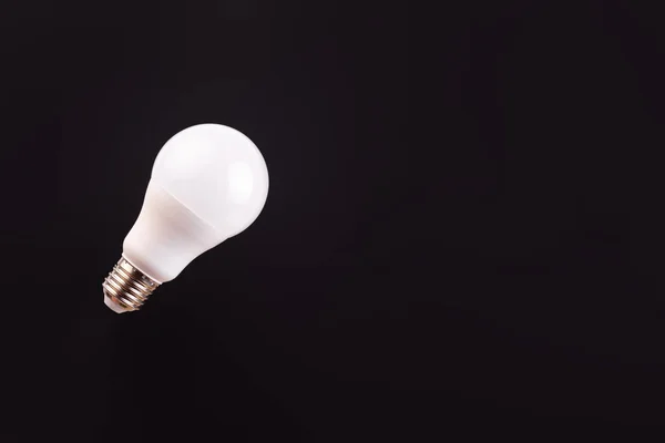 Led Light Bulbs Black Color Background Levitation Copy Space Concept — Fotografia de Stock