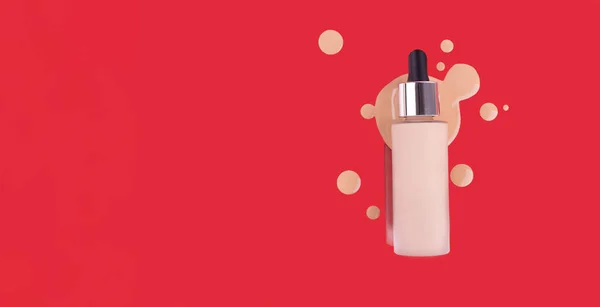 Bottle Makeup Foundation Samples Red Background Liquid Foundation Cream Unbranded —  Fotos de Stock