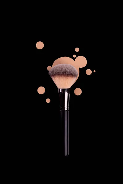 Professional Brush Black Handle Make Drops Beige Foundation Cream Isolated — Stock Fotó