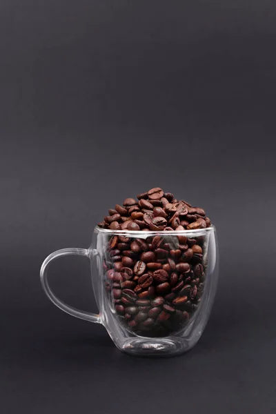 Glass Cup Full Bean Coffee Isolated Black Background Coffee Maker — Photo