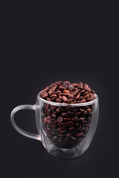 Glass Cup Full Bean Coffee Isolated Black Background — Photo