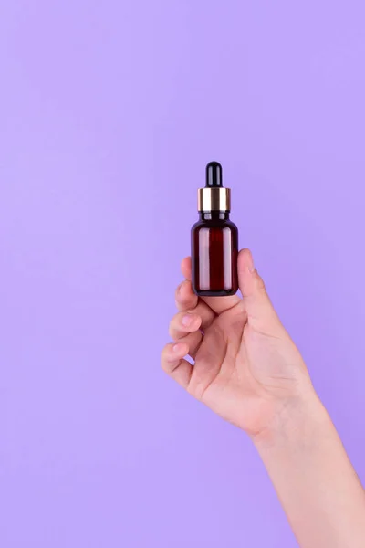 Serum Bottle Female Hands Top View Transparent Moisturizer Skin Care — Foto Stock