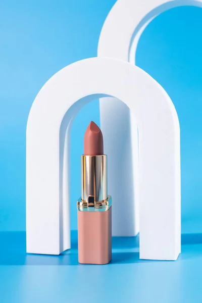 Abstract background with geometric forms  for product presentation nude lipstick, lipgloss.  arch to show cosmetic products. beuty concep