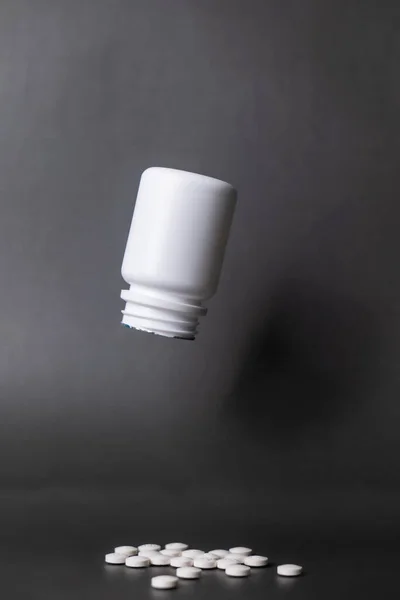 White Plastic Pill Bottle Unlabelled Open Cap Poured Out Several — Photo