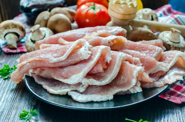 Pedazos Carne Para Cocinar Chuletas Cortado Rodajas Finas Servido Carne —  Fotos de Stock