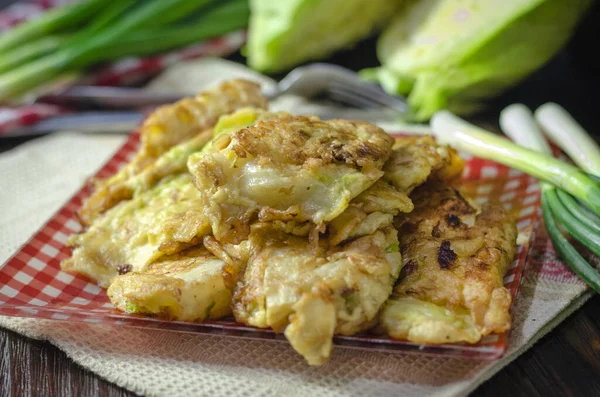 Cabbage Fried Batter Plate Hot Appetizer Close — Stock Photo, Image