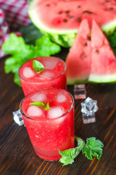 Fresh Lemonade Watermelon Ice Summer Refreshing Non Alcoholic Drink Glass — Stockfoto