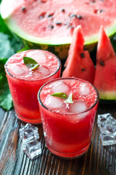 Fresh Lemonade Watermelon Ice Summer Refreshing Non Alcoholic Drink Glass — Stockfoto