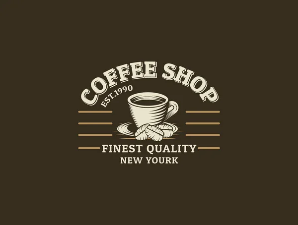 Kaffee Logo Tasse Retro Vektor Illustration Auf Dunklem Hintergrund — Stockvektor