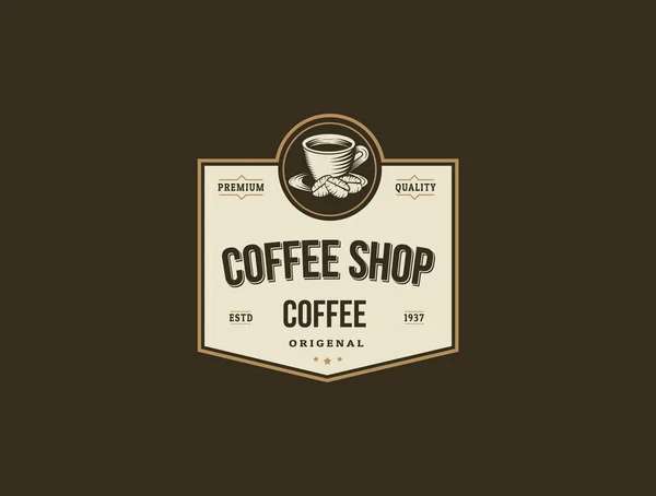 Café Logotipo Copo Retro Vintage Vetor Ilustração Fundo Escuro — Vetor de Stock