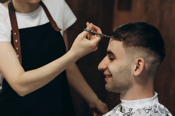 Close Haircut Scissors Barbershop — Stock Photo, Image