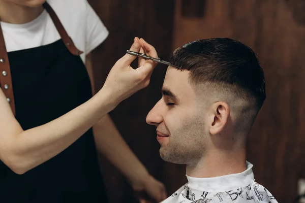 Close Haircut Scissors Barbershop — Stock Photo, Image