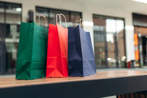 Close up of colorful paper shopping bags shopping concept in mall