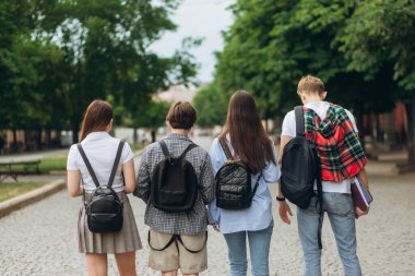 Rear view of group of teenagers outdoors