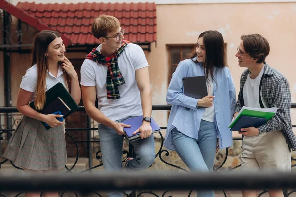 Group Students Talking Street — Foto de Stock