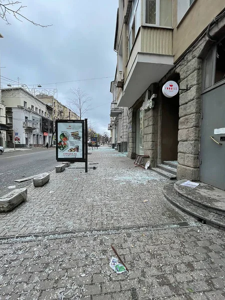 Mart 2022 Kharkiv Ukrayna Nın Boş Caddesi Ukrayna Savaş — Ücretsiz Stok Fotoğraf