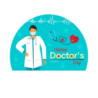 Dünya doktorlarının günlük vektör çizimleri, Mutlu Doktorların Günü sosyal medya paylaşımları, erkek doktor, modern düz konsept..