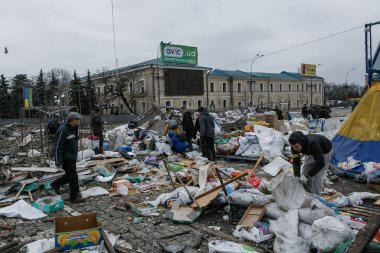 UKRAINE, KHARKIV, 01 Mart 2022: Harkiv 'in harabe şehir merkezinin görüntüsü. Rusya 'nın Ukrayna İstilası.