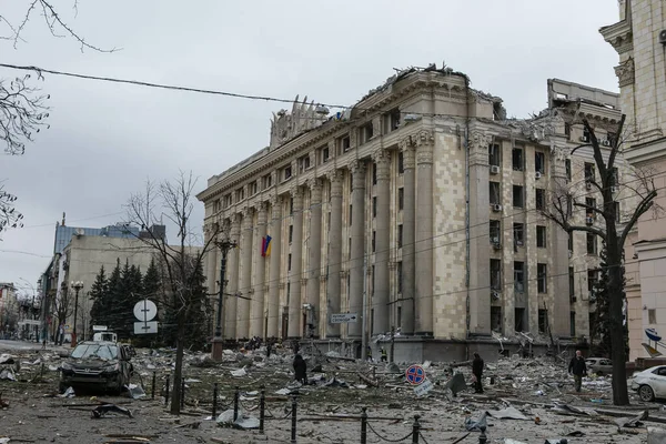 Ukraine Kharkiv Mart 2022 Harkiv Harabe Şehir Merkezinin Görüntüsü Rusya — Ücretsiz Stok Fotoğraf