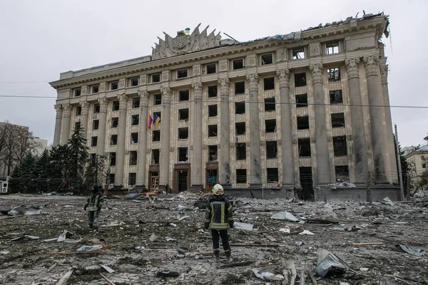 Ukraine Kharkiv Mars 2022 Vue Centre Ville Ruine Kharkiv Invasion — Photo gratuite