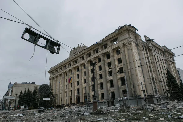 Ukraine Kharkiv Mars 2022 Utsikt Över Den Förstörda Stadskärnan Kharkiv — Gratis stockfoto