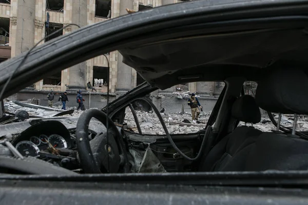 Ukraine Kharkiv March 2022 Pohled Zničené Centrum Charkova Ruská Invaze — Stock fotografie zdarma