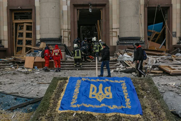 Ukraine Kharkiv Mars 2022 Utsikt Över Den Förstörda Stadskärnan Kharkiv — Gratis stockfoto