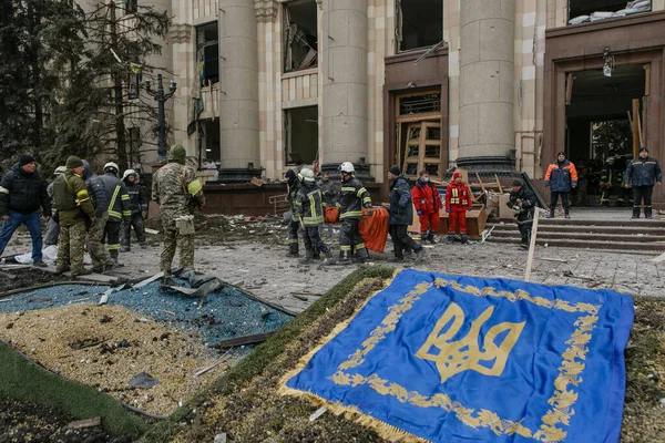 Ucrânia Karkiv Março 2022 Vista Centro Cidade Arruinado Kharkiv Invasão — Fotografia de Stock Grátis