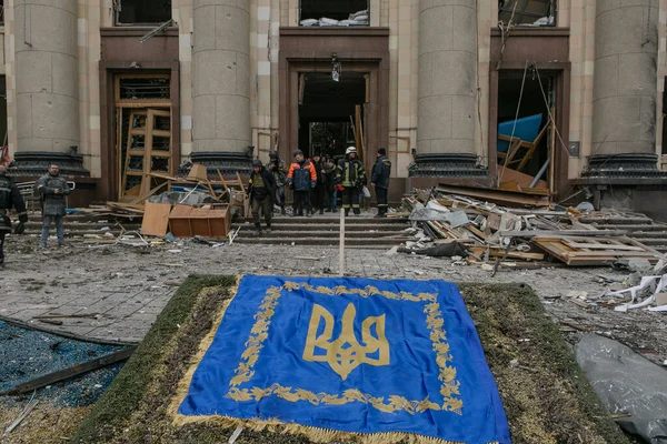 Ukraine Kharkiv Martie 2022 Vedere Centrului Ruinat Orașului Harkiv Invazia — Fotografie de stoc gratuită