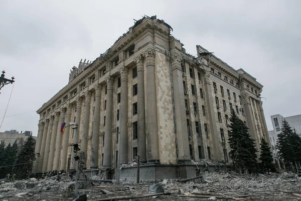 Ukraine Kharkiv Mars 2022 Vue Centre Ville Ruine Kharkiv Invasion — Photo gratuite