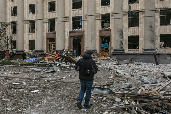 Ukraine Kharkiv Mars 2022 Vue Centre Ville Ruine Kharkiv Invasion — Photo gratuite