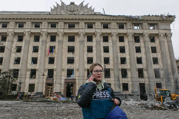 Ukraine Kharkiv March 2022 Press Destroyed Center City Kharkiv Russia — Stock Photo, Image