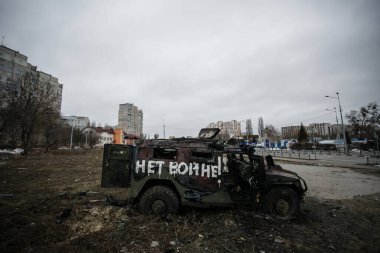 Ukrayna, Kharkiv 26 / 02 / 2022: Rusya 'nın Ukrayna' yı işgali sırasında Harkiv kentinin sokaklarının manzarası.