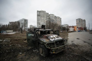 Ukrayna, Kharkiv 26 / 02 / 2022: Rusya 'nın Ukrayna' yı işgali sırasında Harkiv kentinin sokaklarının manzarası.