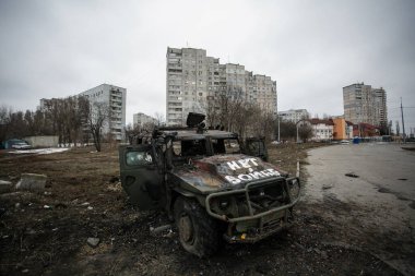 Ukrayna, Kharkiv 26 / 02 / 2022: Rusya 'nın Ukrayna' yı işgali sırasında Harkiv kentinin sokaklarının manzarası.