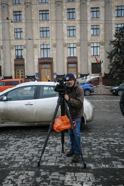 Украина Харьков 2022 Вид Улицы Города Харькова Время Вторжения России Лицензионные Стоковые Изображения