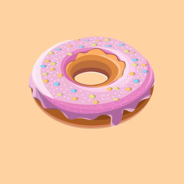 Üç boyutlu jöleli ve kremalı donut modeli. Tatillerde leziz olan tek bir nesne. Lezzetli el yapımı bisküvi. Afişler, posterler, logolar için moda illüstrasyonu. Renkli