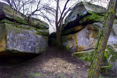 Paleolitik çağın vahşi insanları mağarası. Antik çağların antik binası
