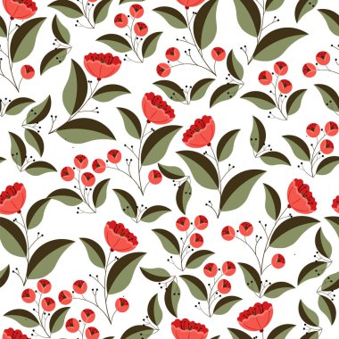 Haşhaş desenli kusursuz. İskandinav halk tarzı. Çiçek tasarımı