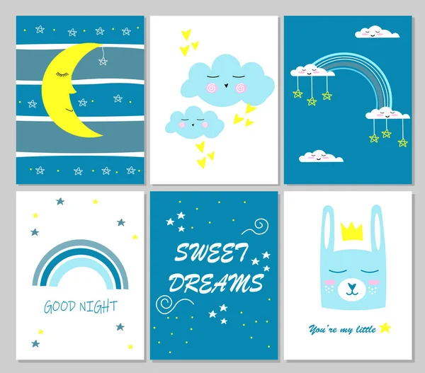 Set Von Niedlichen Baby Shower Karten Einschließlich Wolken Stern Hase lizenzfreie Stockillustrationen